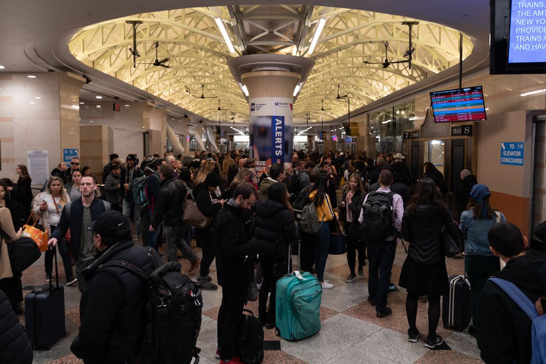 Scenes of commuters at Penn Station, taking Amtrak, Long Island Rail Road, and NJ Transit, on November 27, 2019